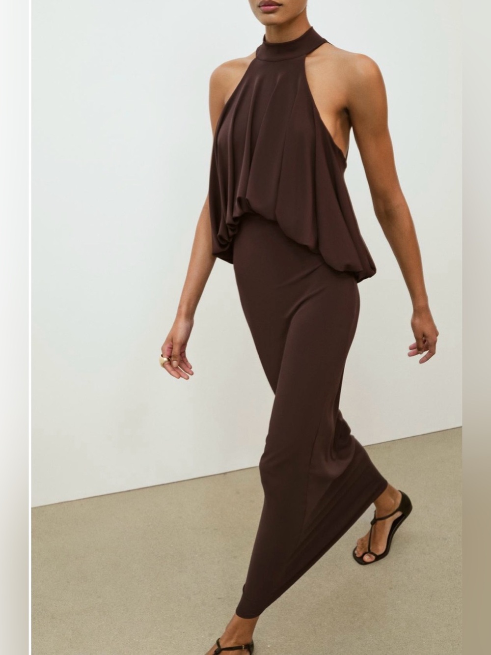 BNWT Zara brown halter balloon dress